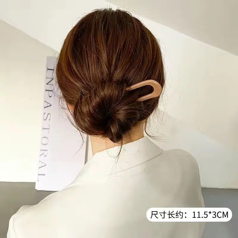 1Pc Women Hair Clip Pins Korean Style Solid Color Hair Stip Minimalist U Shape Girls Hair Bun Maker Headwear Styling Tools
