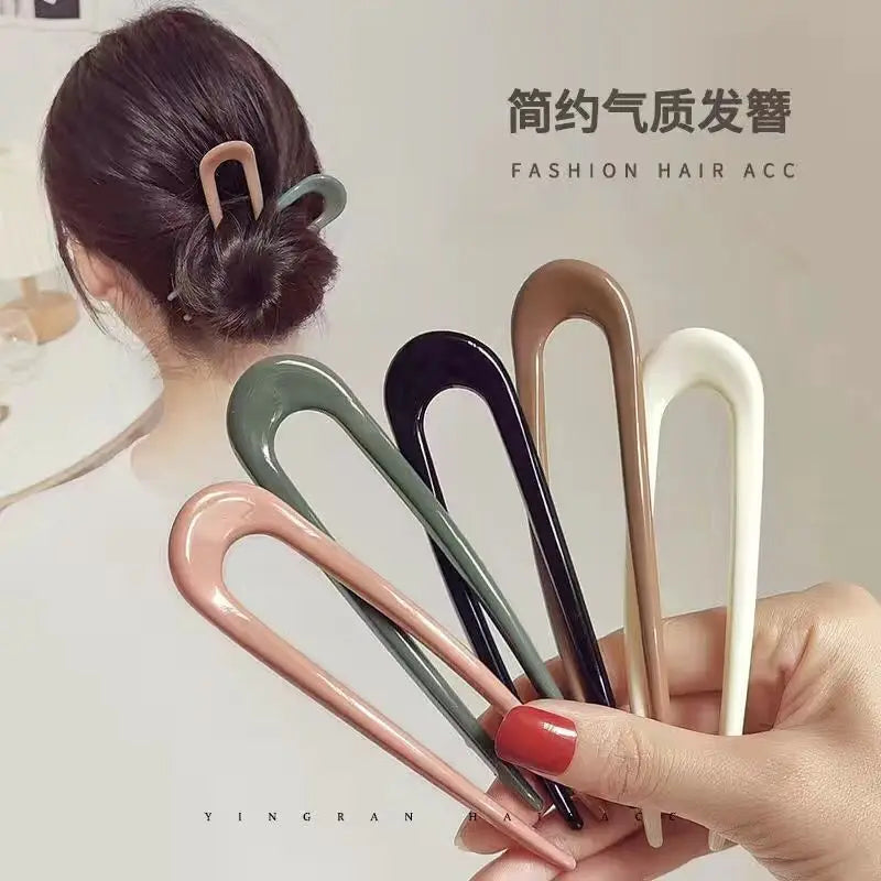 1Pc Women Hair Clip Pins Korean Style Solid Color Hair Stip Minimalist U Shape Girls Hair Bun Maker Headwear Styling Tools