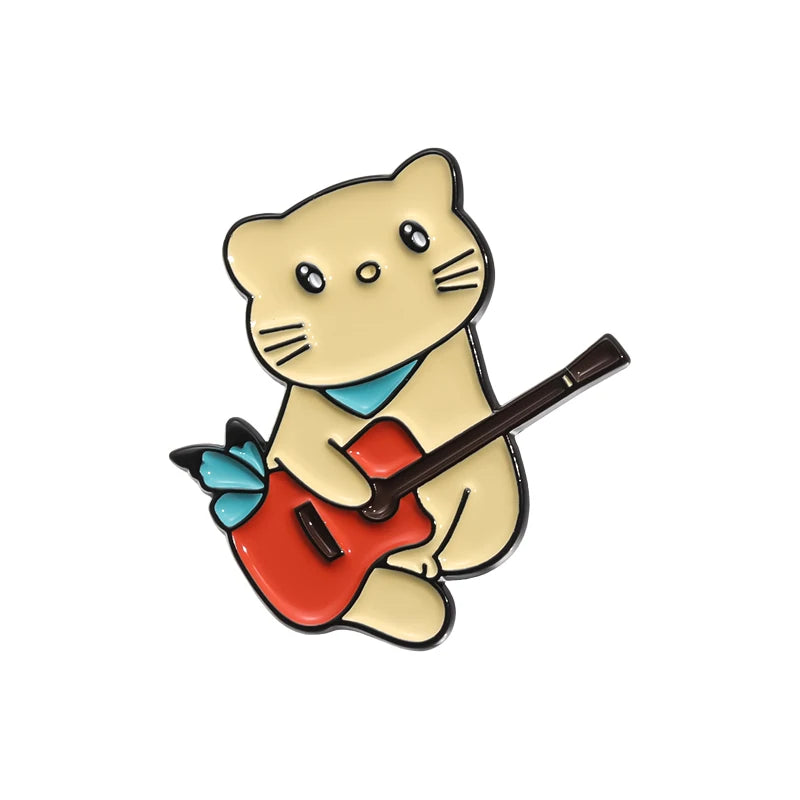 Cat Brooches Lapel Badges Cartoon Animal Jewelry Gift for Kids Friends Music Cat Enamel Pins Custom 1989 Cute Guitar