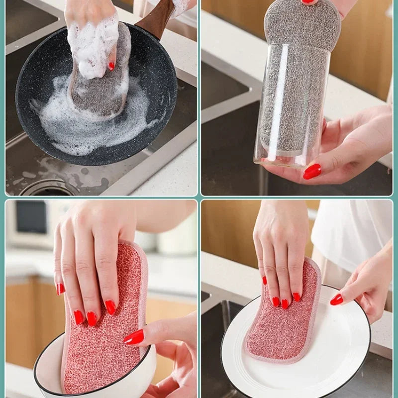 Dishwashing Sponge Block Kitchen Non-stick Oil Brush Pot Household Dish Cloth Double-sided Cleaning Cotton Scouring Pad