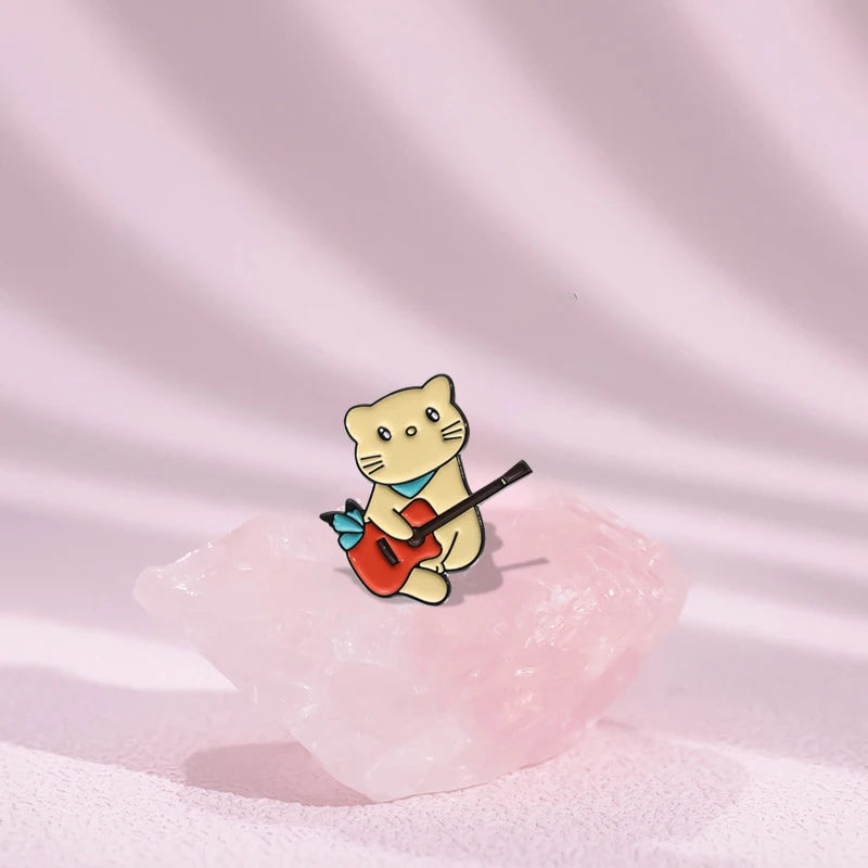 Cat Brooches Lapel Badges Cartoon Animal Jewelry Gift for Kids Friends Music Cat Enamel Pins Custom 1989 Cute Guitar