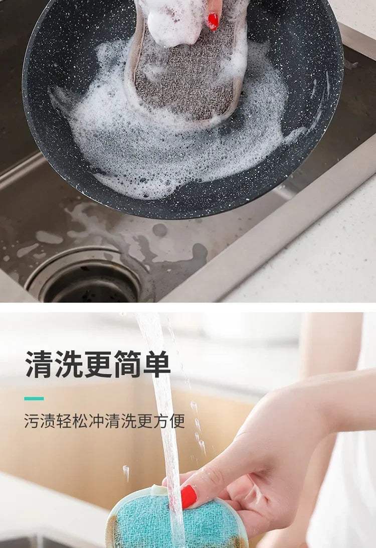 Dishwashing Sponge Block Kitchen Non-stick Oil Brush Pot Household Dish Cloth Double-sided Cleaning Cotton Scouring Pad