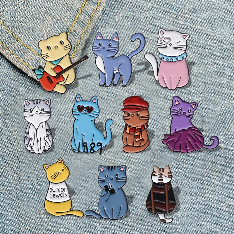 Cat Brooches Lapel Badges Cartoon Animal Jewelry Gift for Kids Friends Music Cat Enamel Pins Custom 1989 Cute Guitar