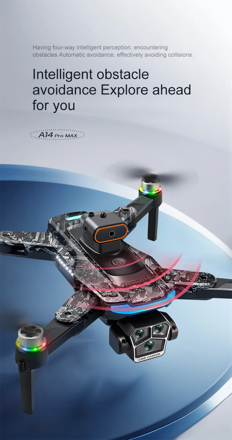 Xiaomi A14Pro Max Drone 8K HD Three Camera GPS Brushless Optical Flow Obstacle Avoidance 4.5-inch large screen UAV RC 20000M