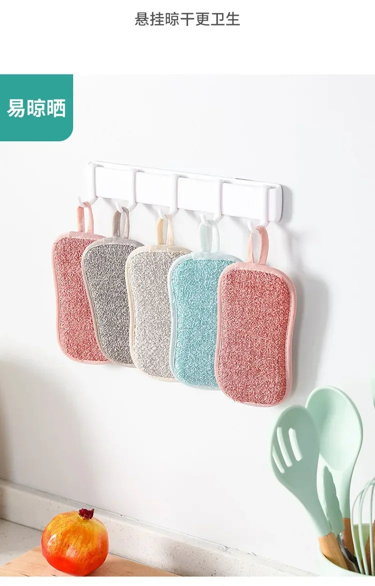 Dishwashing Sponge Block Kitchen Non-stick Oil Brush Pot Household Dish Cloth Double-sided Cleaning Cotton Scouring Pad