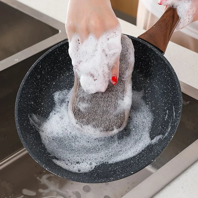 Dishwashing Sponge Block Kitchen Non-stick Oil Brush Pot Household Dish Cloth Double-sided Cleaning Cotton Scouring Pad