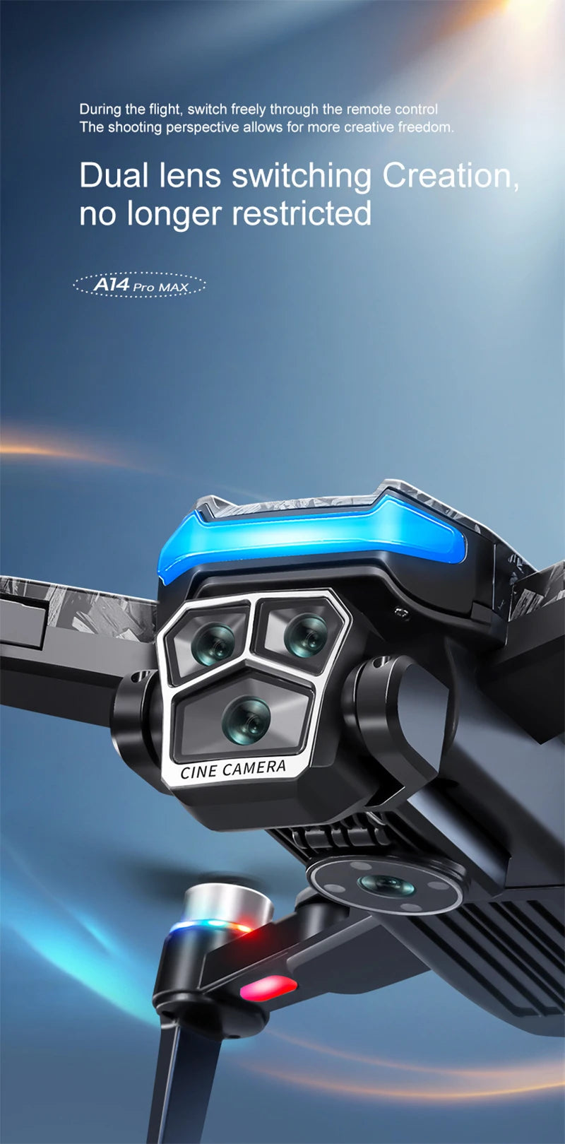 Xiaomi A14Pro Max Drone 8K HD Three Camera GPS Brushless Optical Flow Obstacle Avoidance 4.5-inch large screen UAV RC 20000M