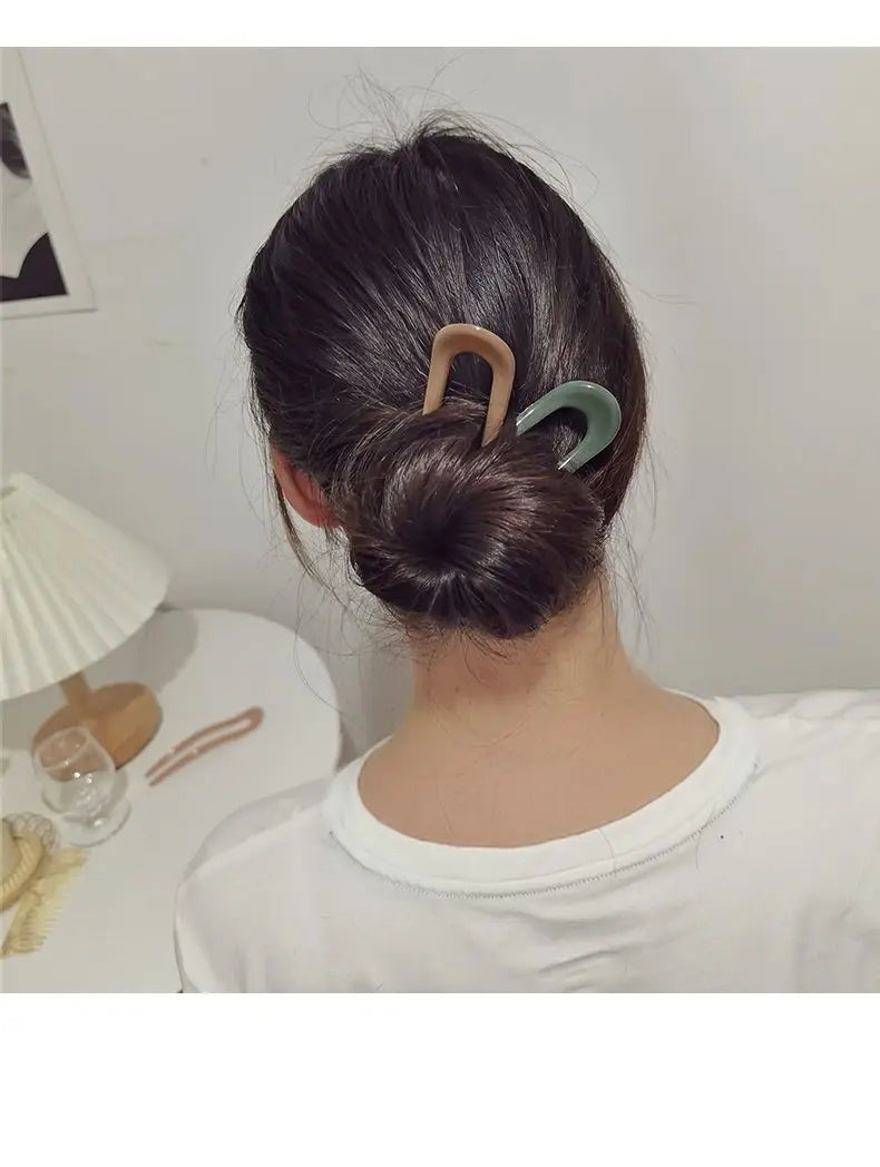 1Pc Women Hair Clip Pins Korean Style Solid Color Hair Stip Minimalist U Shape Girls Hair Bun Maker Headwear Styling Tools