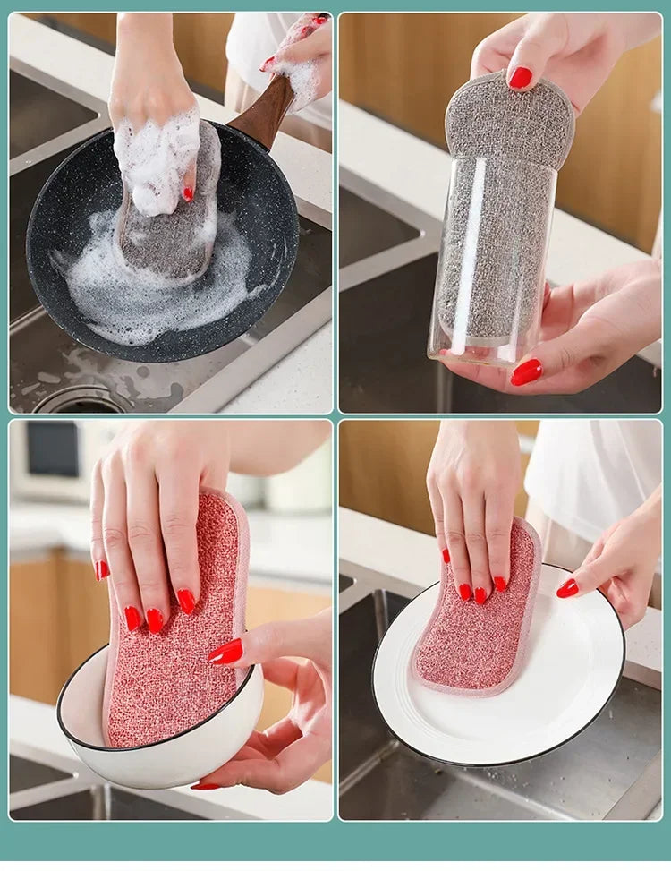 Dishwashing Sponge Block Kitchen Non-stick Oil Brush Pot Household Dish Cloth Double-sided Cleaning Cotton Scouring Pad